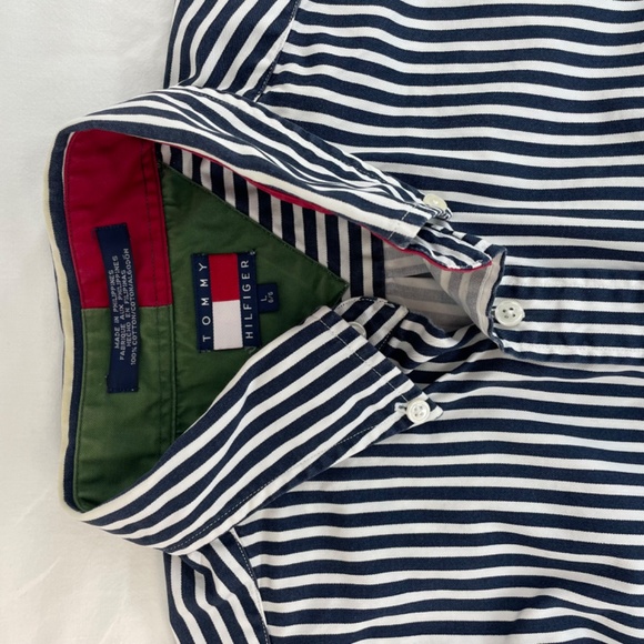 Tommy Hilfiger Short Sleeve Button Down Shirt Navy White Stripe Men L VINTAGE - Picture 6 of 15